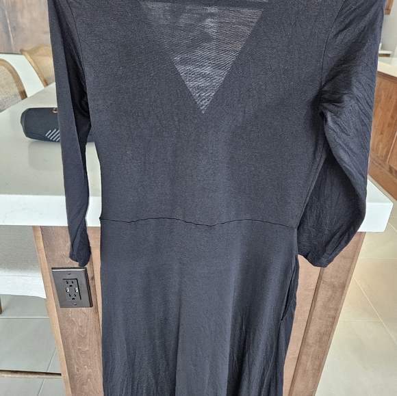 WOOL& Ellie Merino Wool Midi Faux Wrap Dress Black - Picture 3 of 7